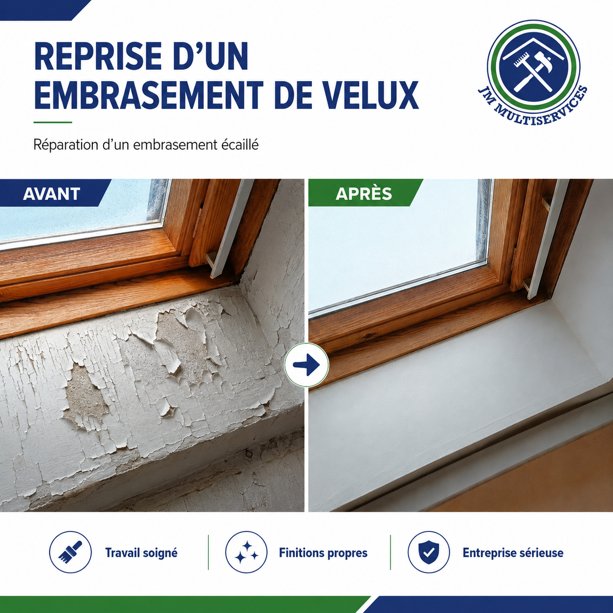 R&eacute;parations sur un embrasement de v&eacute;lux &eacute;caill&eacute;